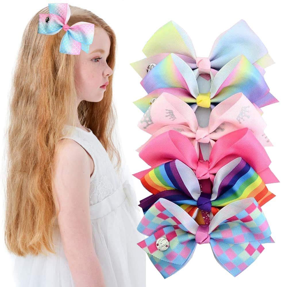 PALAY  6 Pieces Girl's Hair Bows Alligator Clips Unicorn Grosgrain Ribbon Barrettes Hair Accessories for Girls Kids Baby Beautiful Assorted Styles