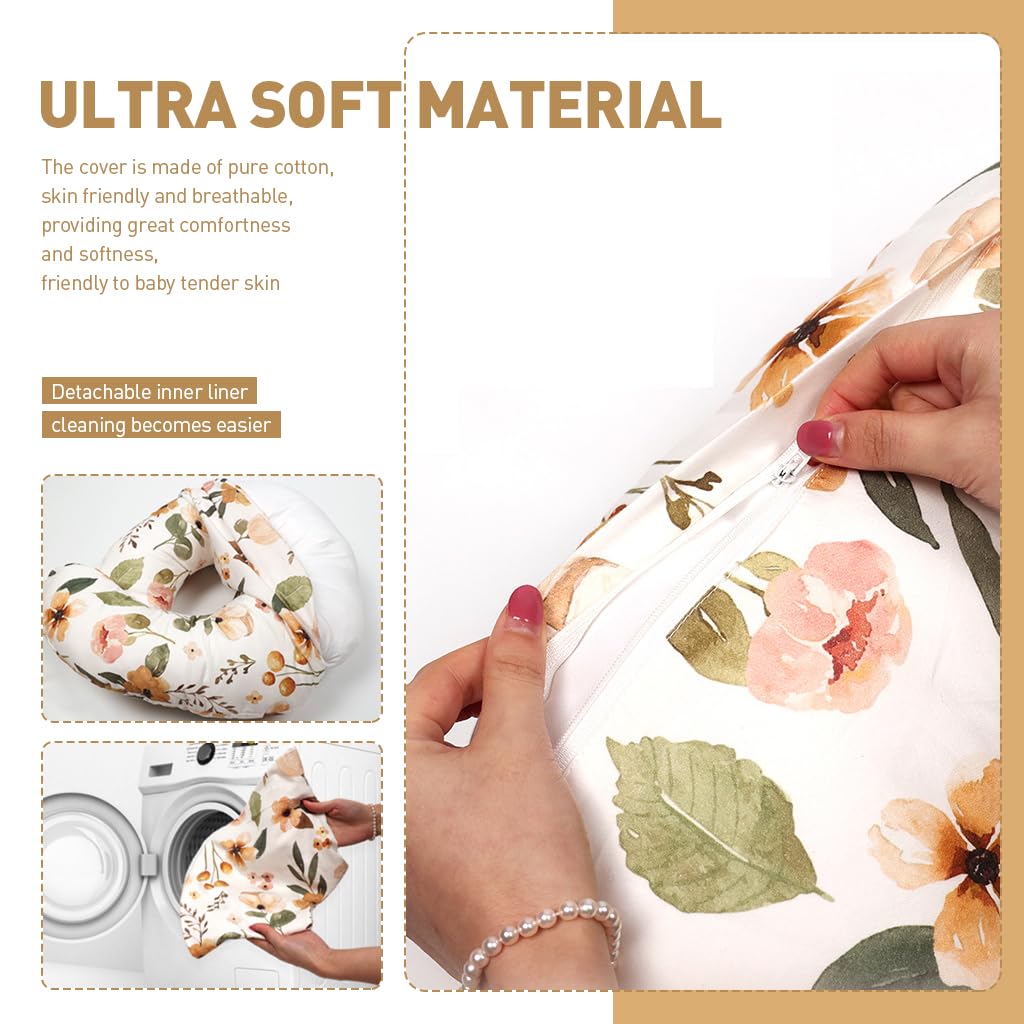 SNOWIE SOFT Baby Feeding Pillow for Breastfeeding with 50x50cm Wide Edge Support | Pure Cotton Cover for Mom and Newborn