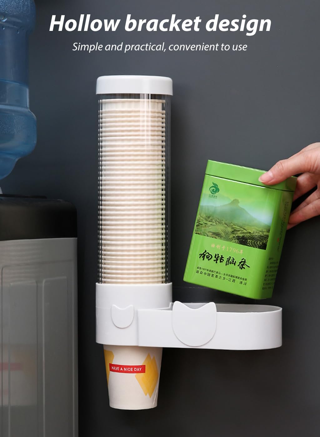 Supvox Wall Mounted Cup Dispenser for Home and Office with Iron Clip Mechanism and Storage Shelf