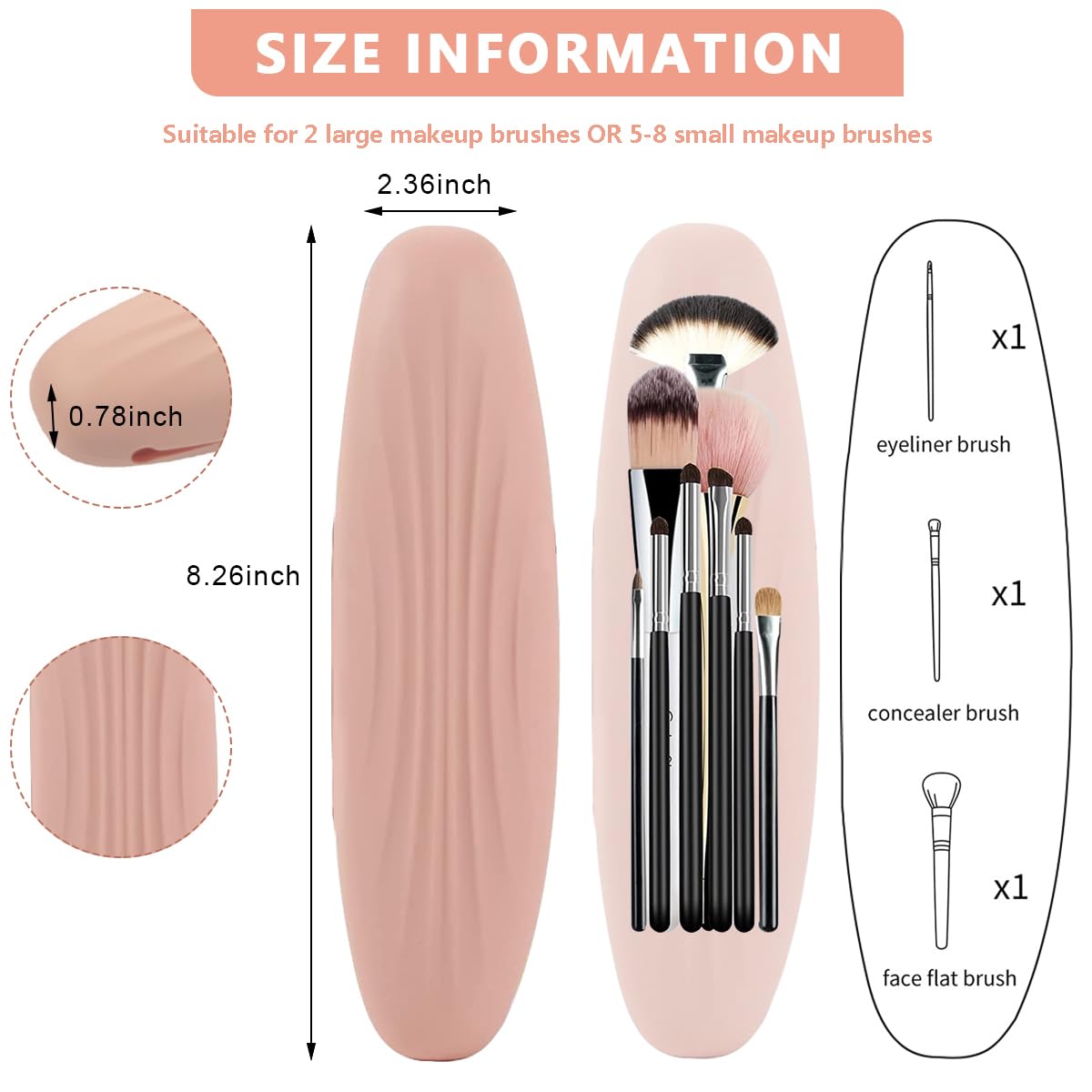 MAYCREATE Makeup Brush Holder for Travel with Side Openings and Soft Silicone Design | Pink Organizer for 2 Large or 8 Small Brushes