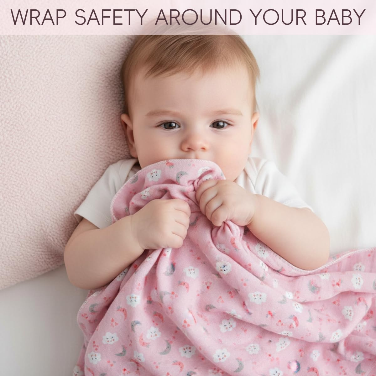 SNOWIE SOFT baby swaddle set for newborns with 76x76cm flannel muslin wraps | pink cartoon design