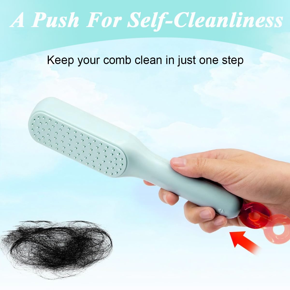 MAYCREATE® Self Cleaning Hair Brush for Women Travel Hair Comb Detangling Air Cushion Bristle Massage Brush Anti-static Hair Comb - One-Push Clean Up Hair Loss