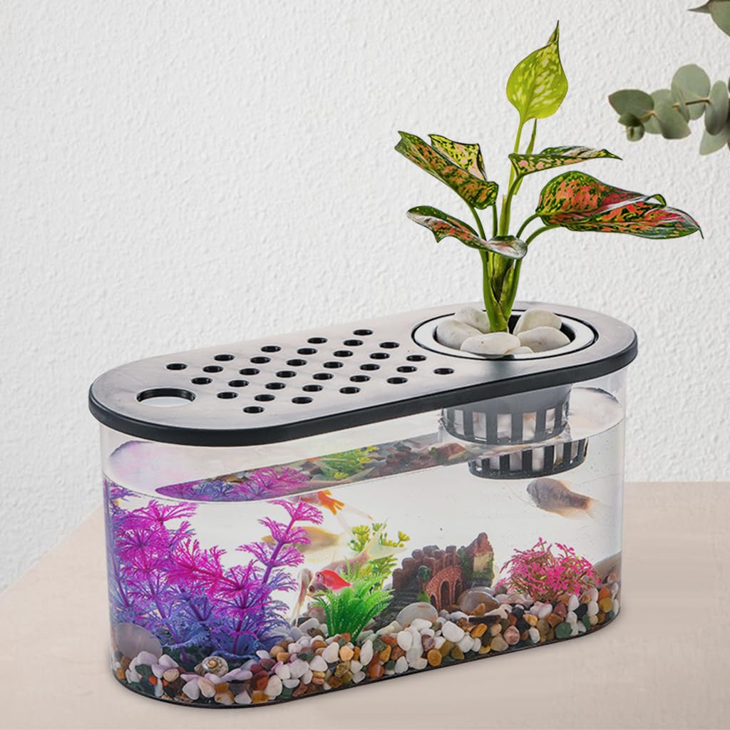 HASTHIP Plastic Fish Tank, Narrow Aquarium, Modern Transparent Fish Bowl, Desktop Goldfish Tank, Clear Betta Fish Tank, Portable Fish Tank with Oxygen Pump Hole