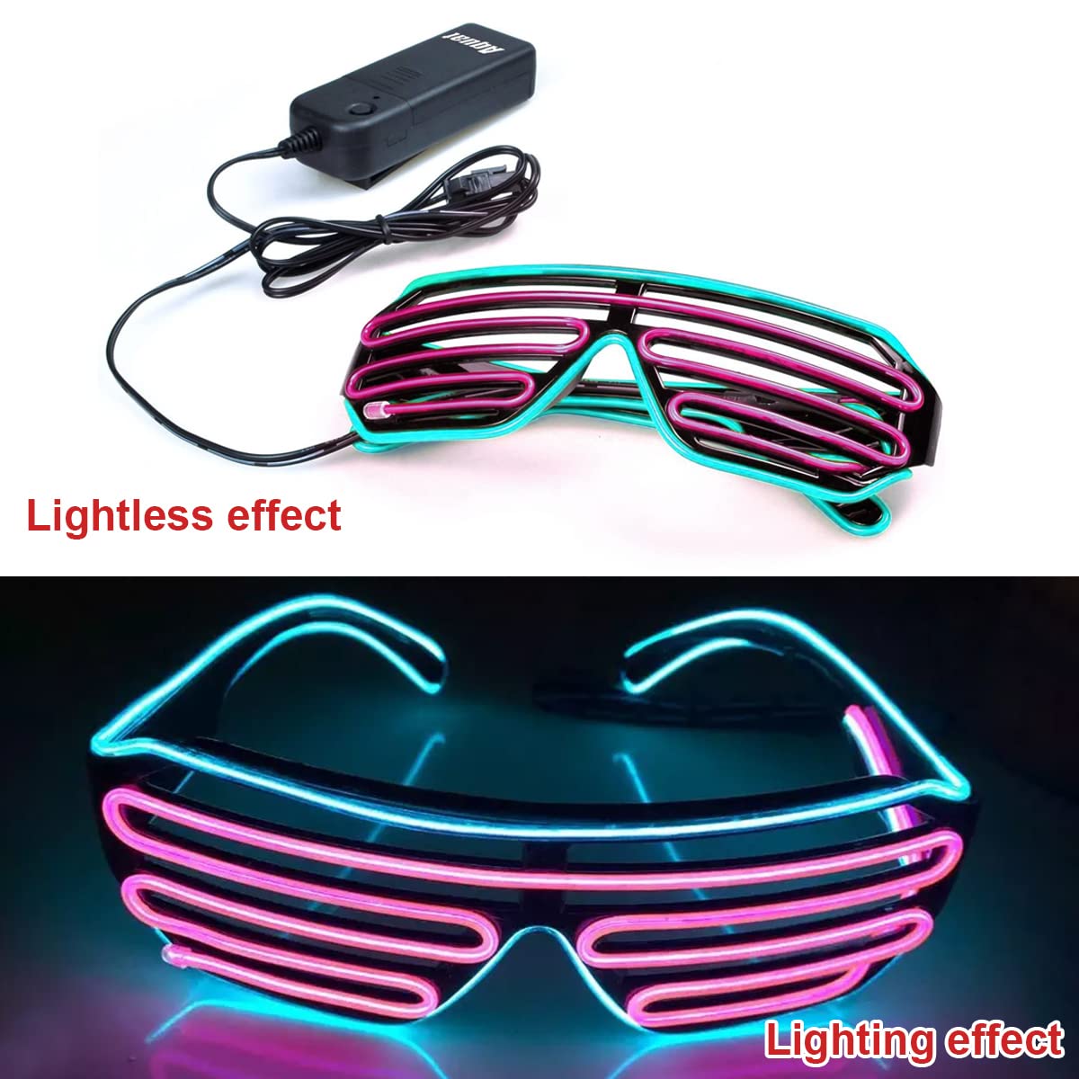 PATPAT® Party Glasses, Light Up Flashing Shutter Neon Glasses, Two-Tone Glasses Glow in The Dark for Rave Party, Halloween, Christmas, 3 Light Modes (Blue - Pink)