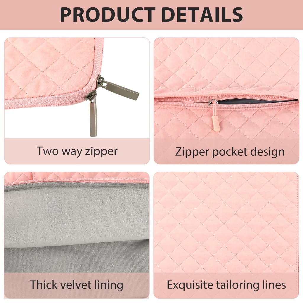 ZORBES Laptop Bag for Travel with Dual Zipper Compartment and Waterproof Quilted Design | 13 in Sleeve and SSD Pouch Pink