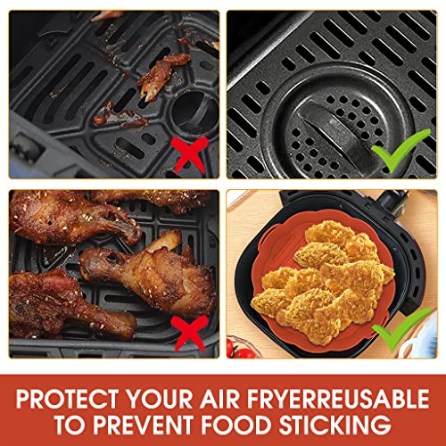 HASTHIP® Air Fryer Silicone Liner, Non-Stick Reusable Round Silicone Pot with Ear Handles, Air Fryer Oven Accessories, No Need to Clean the Air Fryer, Brown (Top: 7.5 inches - Bottom: 6.8 inches)