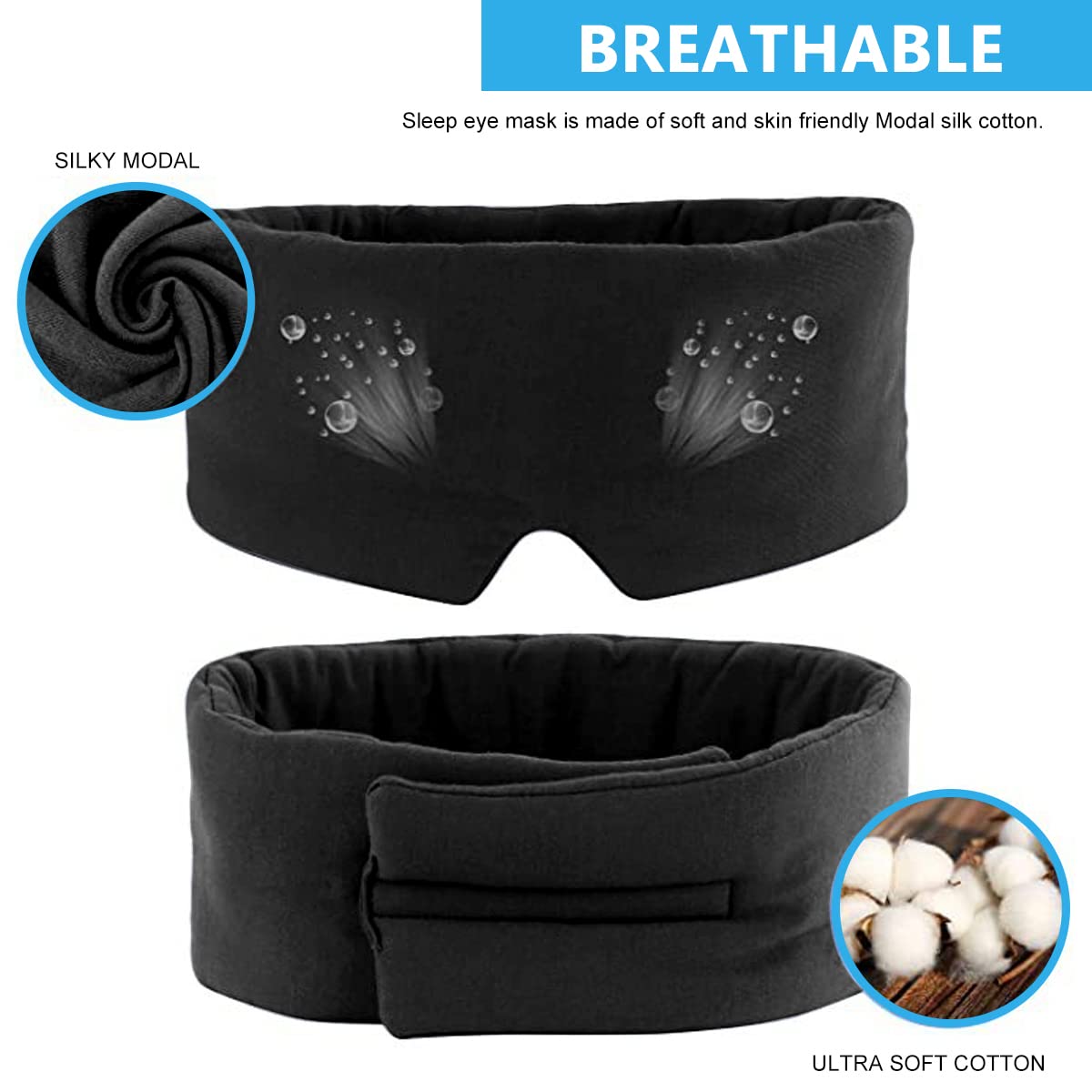 HANNEA Eye Mask for Sleep with Adjustable Velcro Fit and Curved Nose Design | Soft Black Eyeshade