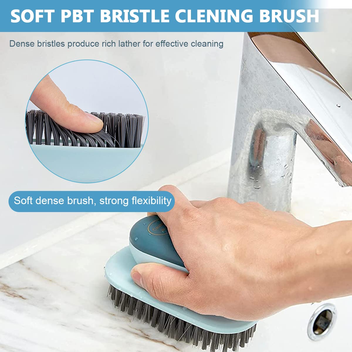 ELEPHANTBOAT Laundry Scrubbing Brush Set for Shoes and Clothes with Soft PBT Bristles | 2Pcs Long Handle and Rounded Grip Design