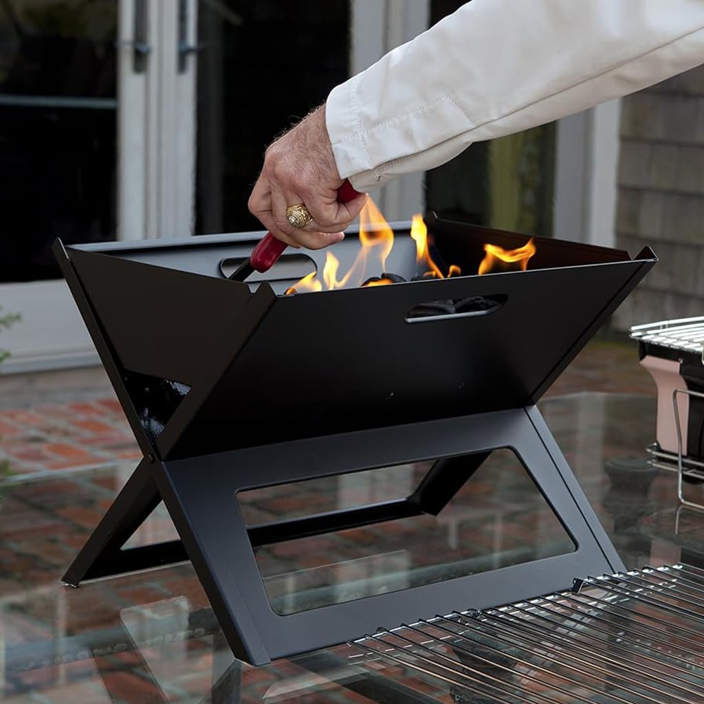 HASTHIP Portable BBQ Grill Set for Camping and Picnic featuring Foldable Design | 17.3x11.2x14 in Cold Rolled Steel