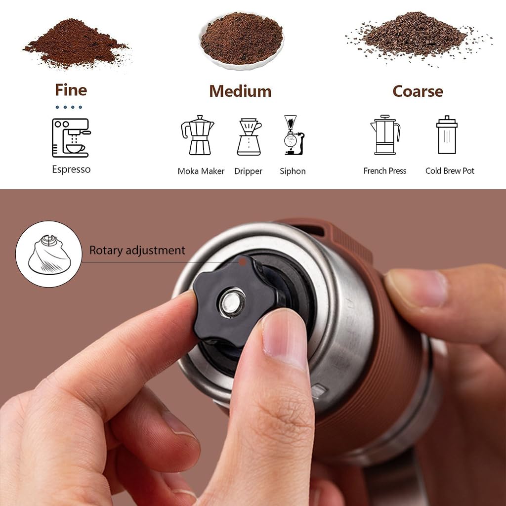 Supvox® Manual Coffee Grinder - Stainless Steel Hand Coffee Grinder Portable Conical Burr Coffee Bean Grinder, Camping, Travel Espresso Coffee Hand Grinder with Hand Crank