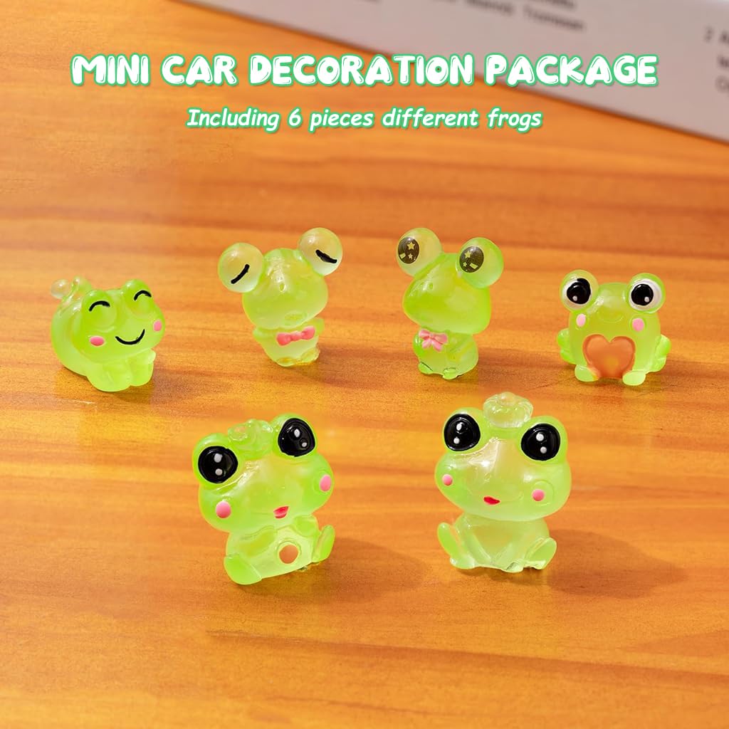 STHIRA Mini Resin Frog Figurines for Car Dashboard with Glow in the Dark Effect | Set of 6