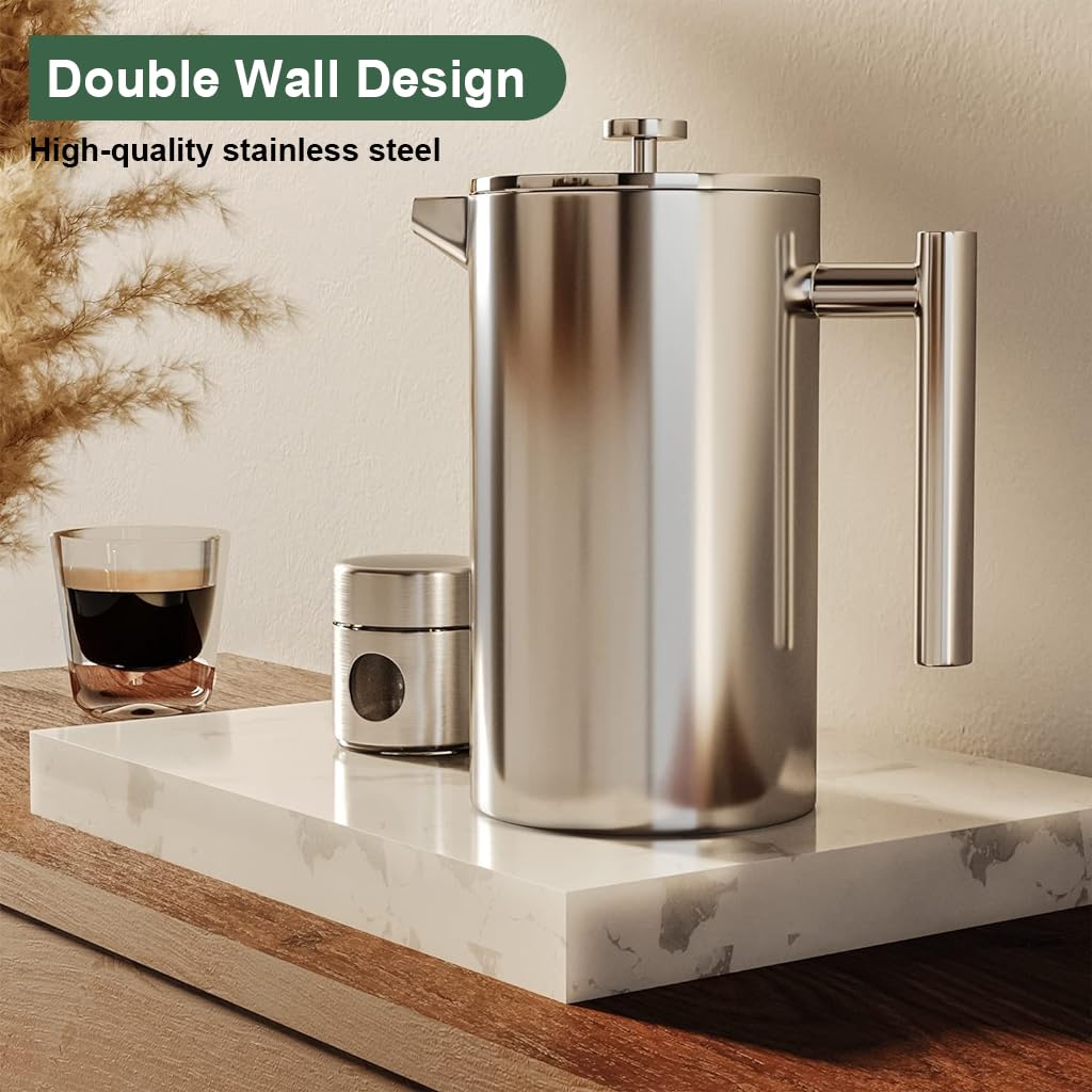 Supvox French Press Coffee Maker 600ML with 4 Level Filtration and 304 Stainless Steel | Hot and Cold Brew