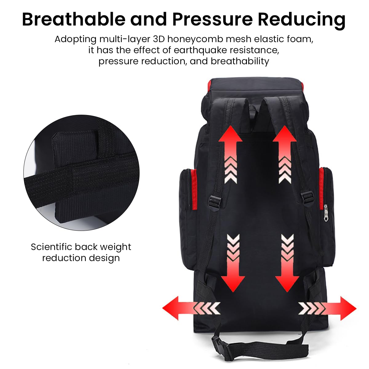 GUSTAVE Travel Backpack for Hiking and Camping 70L with Ergonomic Burden Relief | Waterproof Nylon Rucksack