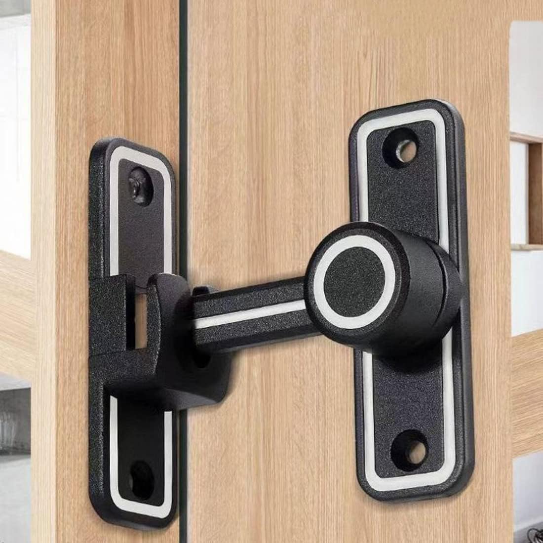 HASTHIP® Door Lock Sliding Door Lock, 90°/180° Heavy Duty Barn Door Lock Hardware with Night Glow Design, Barn Sliding Door Latch Lock Suitable for Garden, Bathroom, Outdoor, Garage, Window (Black)