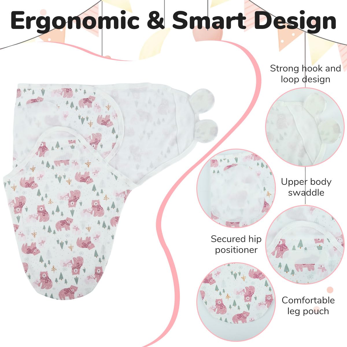 SNOWIE SOFT Baby Swaddles for Newborns 0-3 Months with Tear-Off Design and 100% Cotton | 3Pcs 22x26 in Sleep Sacks