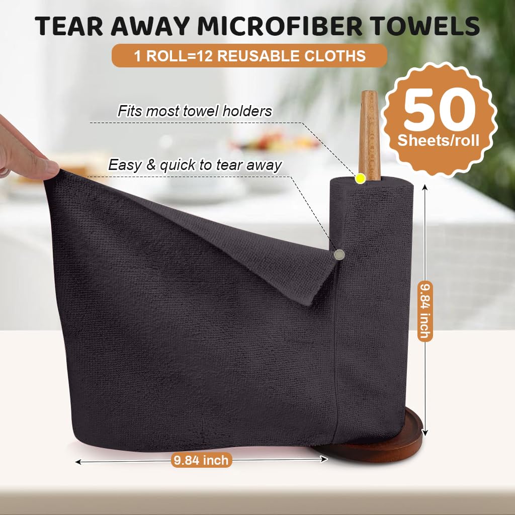 HASTHIP Microfiber Cleaning Cloth Roll for Kitchen and Car featuring 50 Precut 9.8 in Wipes