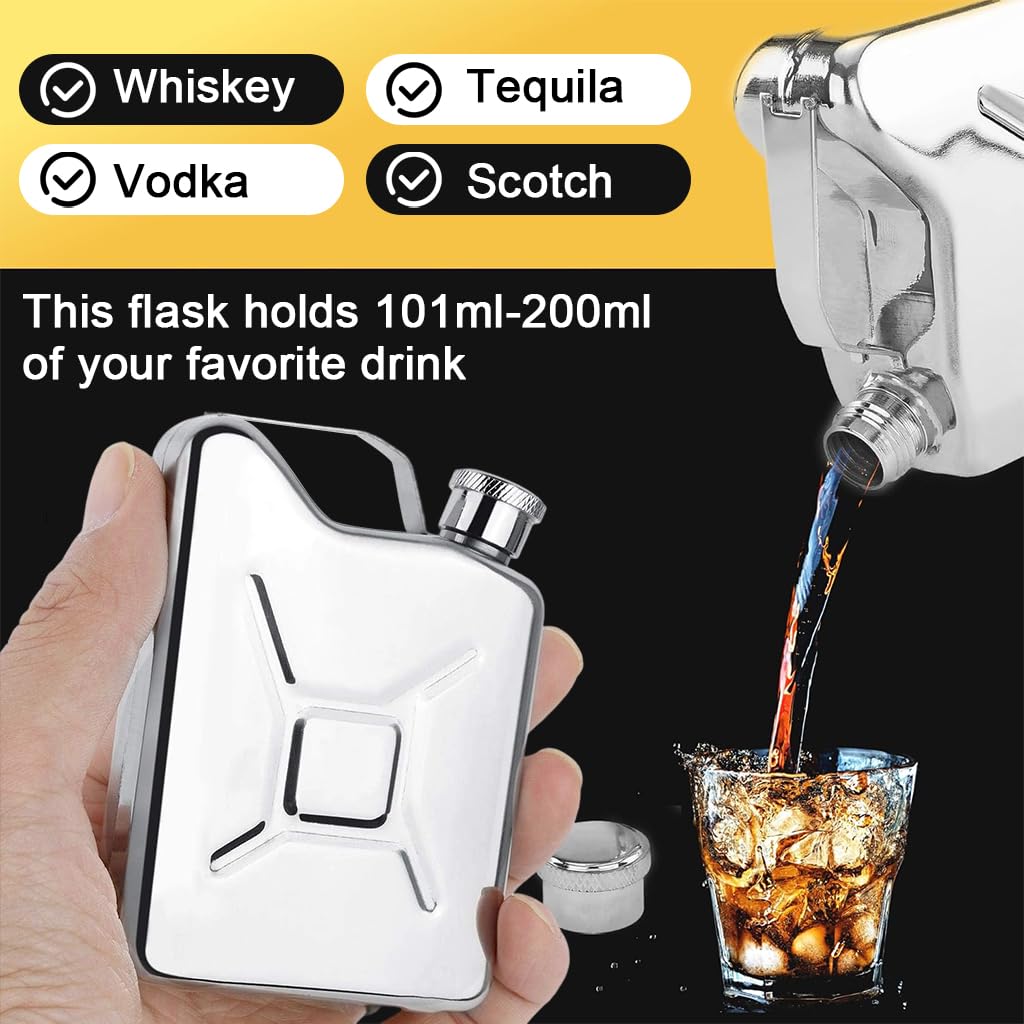 Supvox Liquor Flask for Travel with Leak‑Proof Cap 7oz Vintage Gasoline Barrel Design