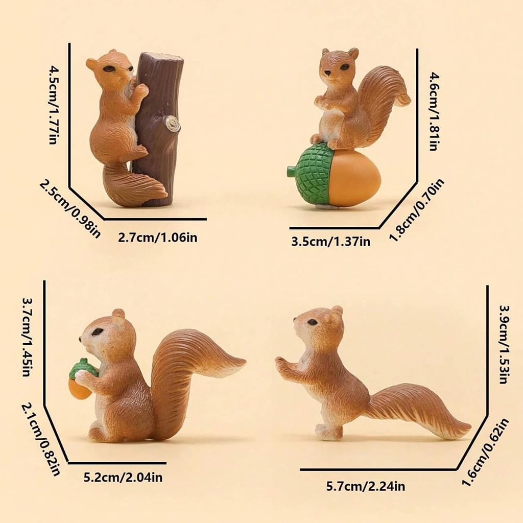 Zibuyu Mini Squirrel Figurines for Home Décor and Fairy Gardens featuring 4 Eco-Friendly Pieces