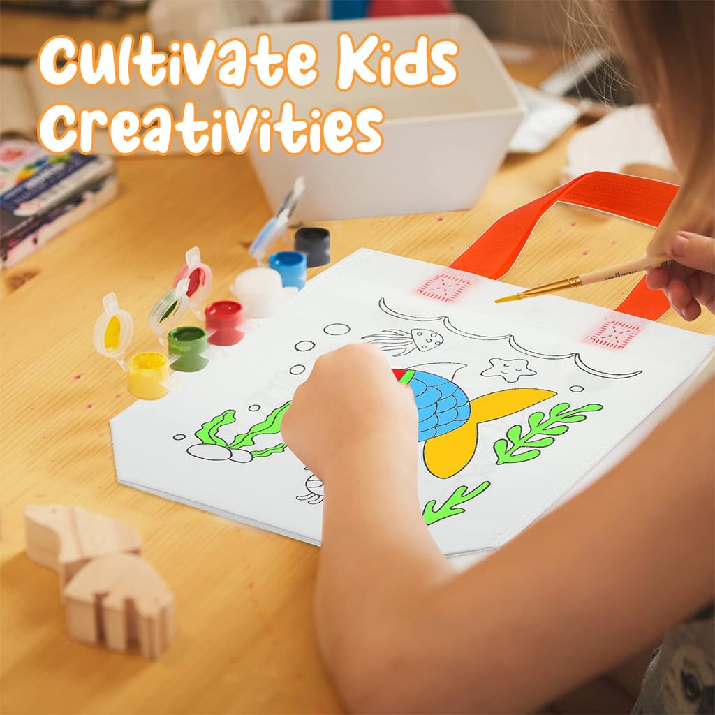 HASTHIP DIY Painting Bags for Kids with 12 Pcs Pre Outlined Non Woven Handbags | Fun Coloring Craft Kit