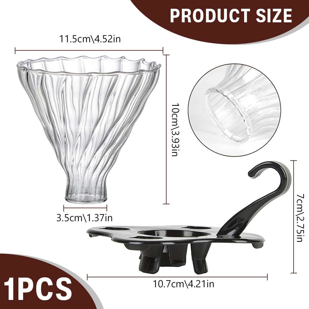 Supvox V60 Glass Coffee Dripper for 3–4 Cups with Handle and Base | Borosilicate Cone Design