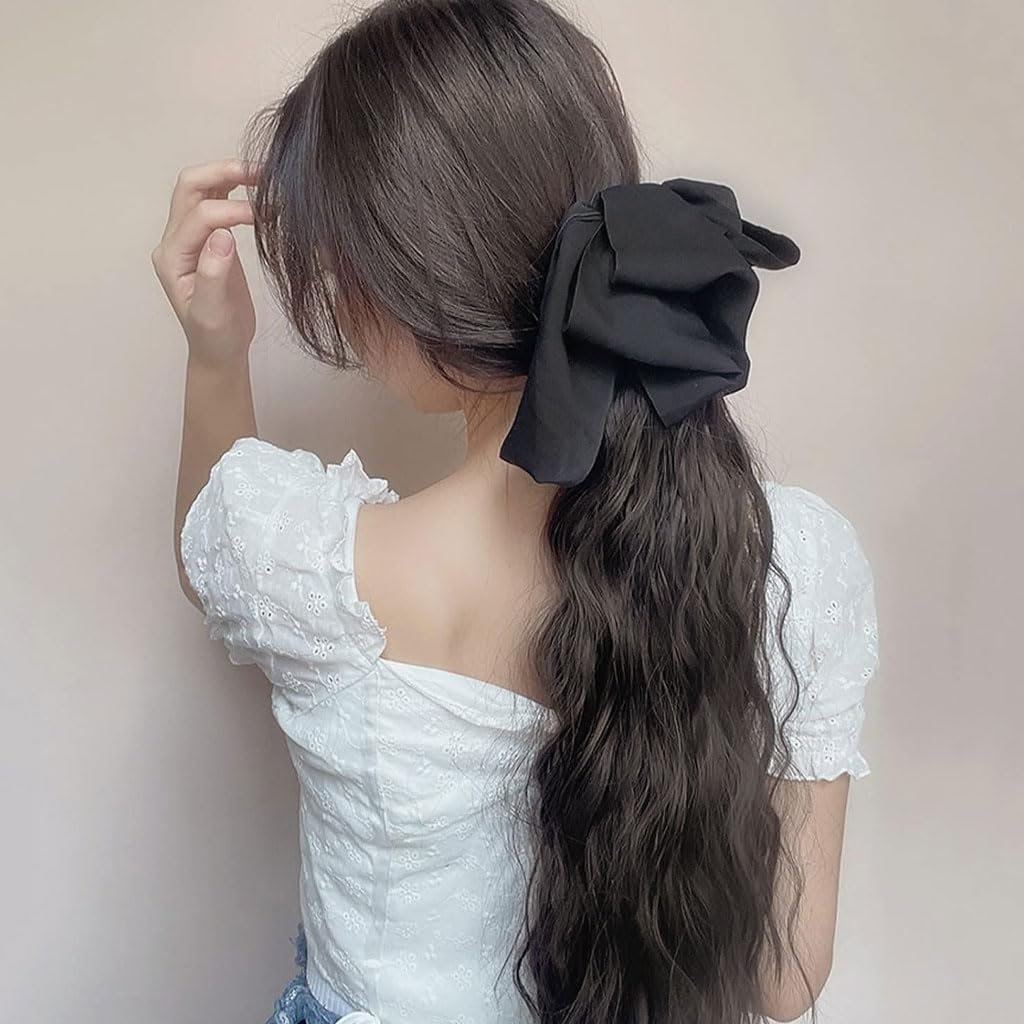 ZIBUYU Wavy Hair Extensions for Women featuring Large Butterfly Bow Clip & 16–18 in Curly Ponytail
