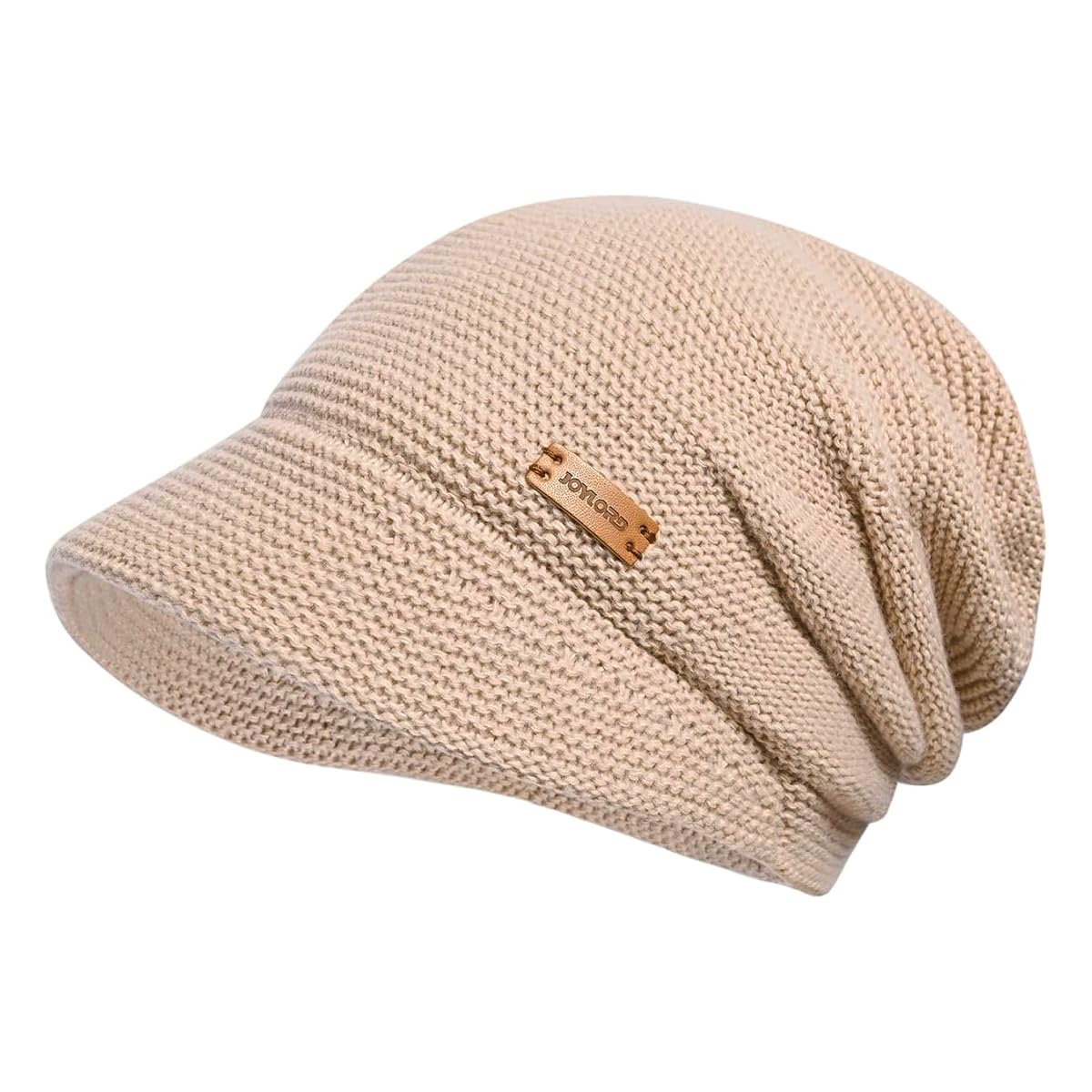 SANNIDHI Winter Cap for Women featuring Plush Lined Knit Fabric and Short Brim | Khaki Slouchy Beanie for Cold Weather