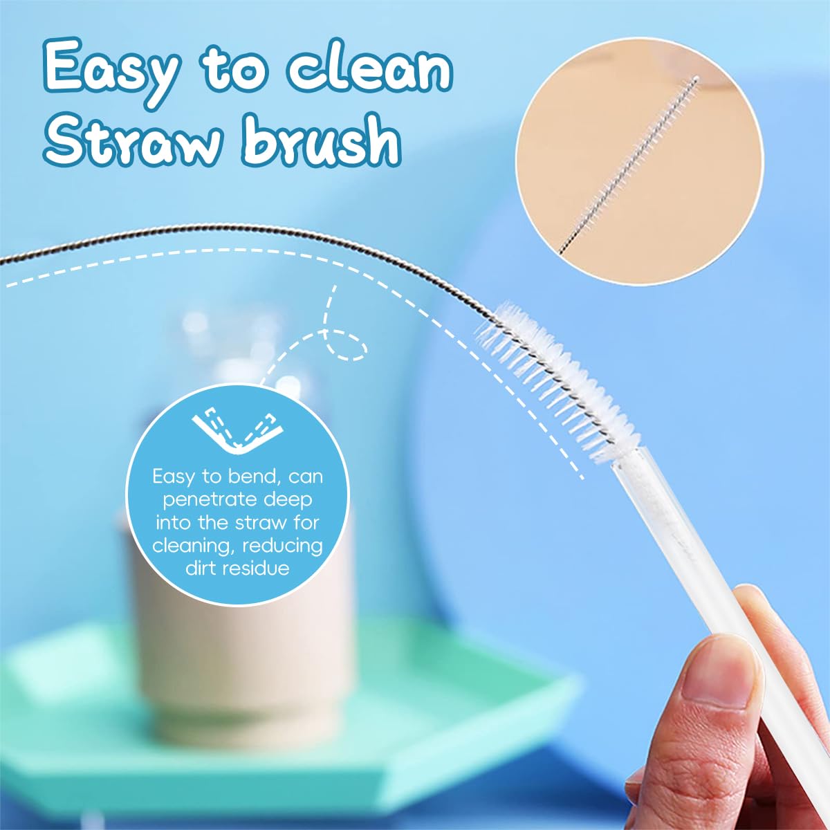 HASTHIP Straws for Stanley Cup 12.2 in Reusable PE Set with Cloud Caps and Cleaning Brush | 7pcs