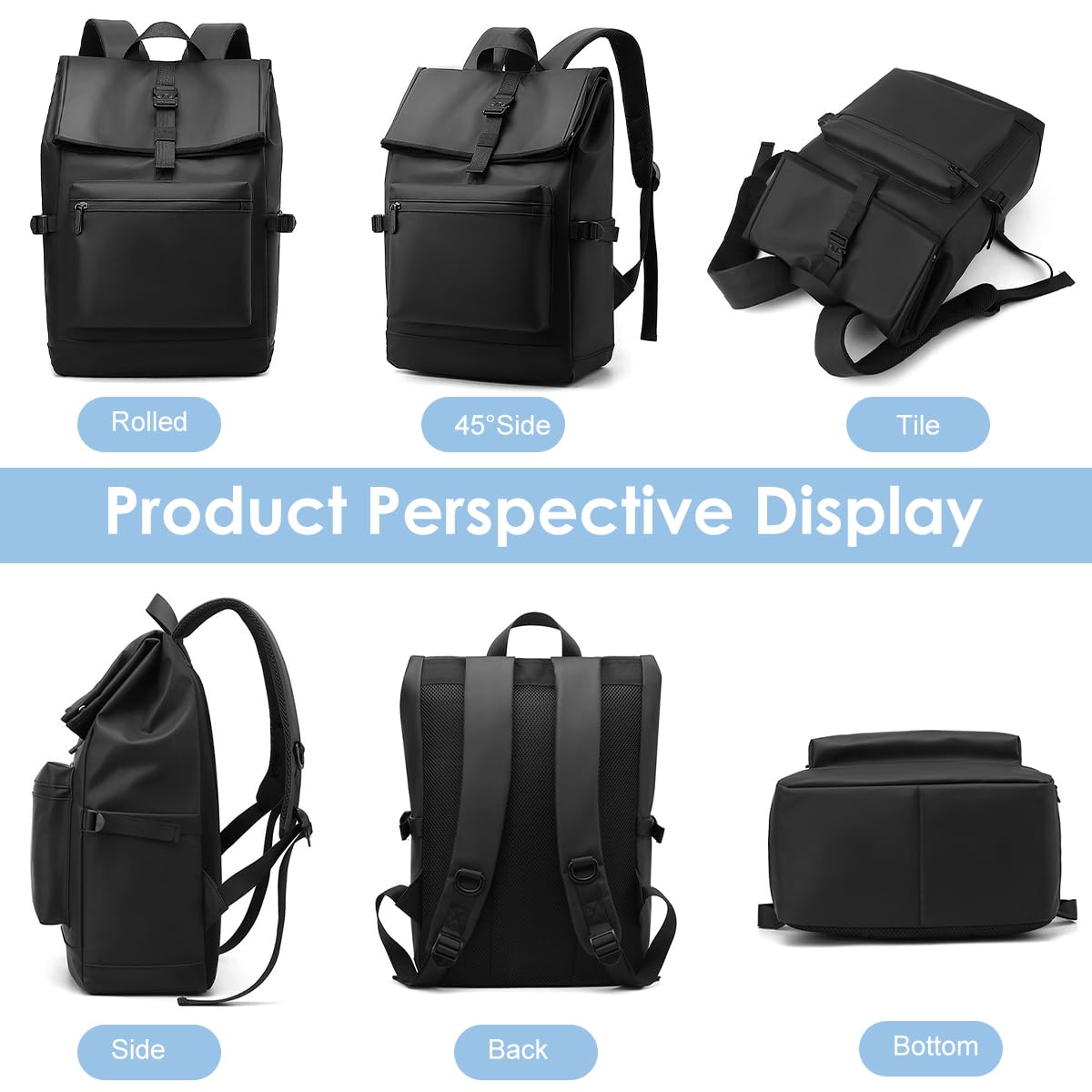 GUSTAVE Laptop Backpack for Business and Travel with Quick Release Buckle | Waterproof Nylon 28x14x44cm Black