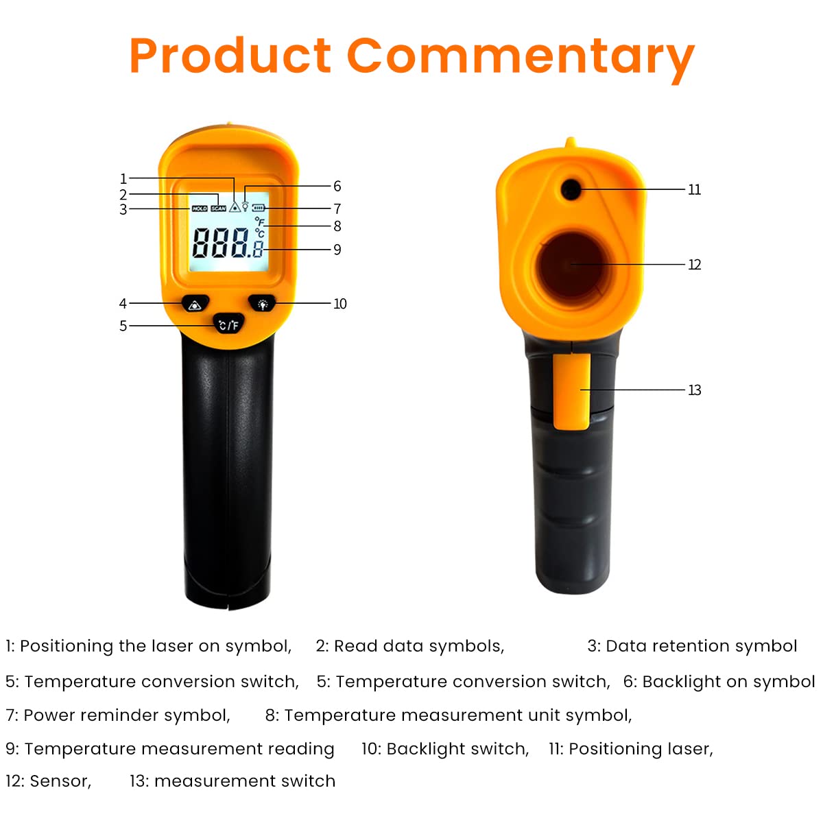 HASTHIP® Infrared Thermometer Gun Non Contact Digital Temperature Gun Industrial Laser Infrared Thermometer with Overheat/Low Temperature Warning (-50°C ~ 400°C) for Industrial Use (Not for Humans)