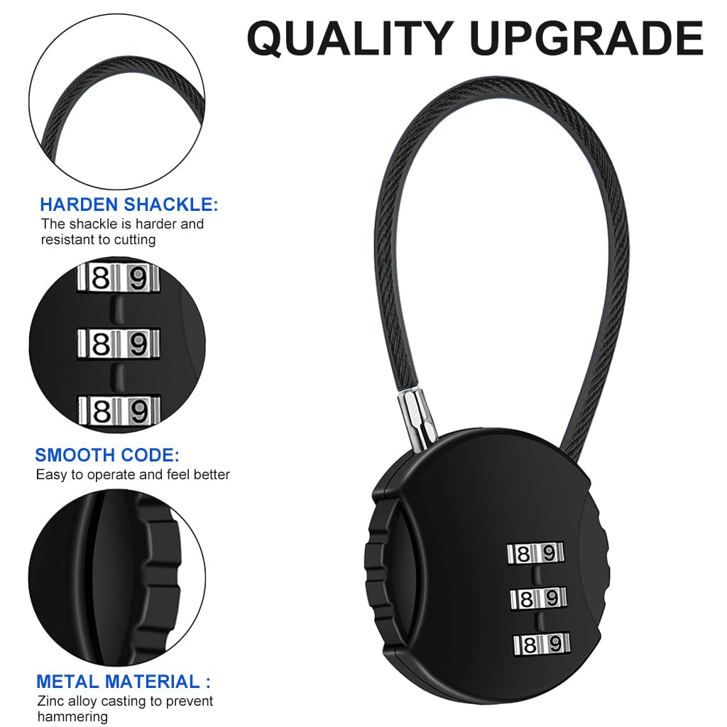 HASTHIP Combination Lock Padlock for Luggage and Locker with 3 Digit Code | 2Pcs Zinc Alloy Black&Blue