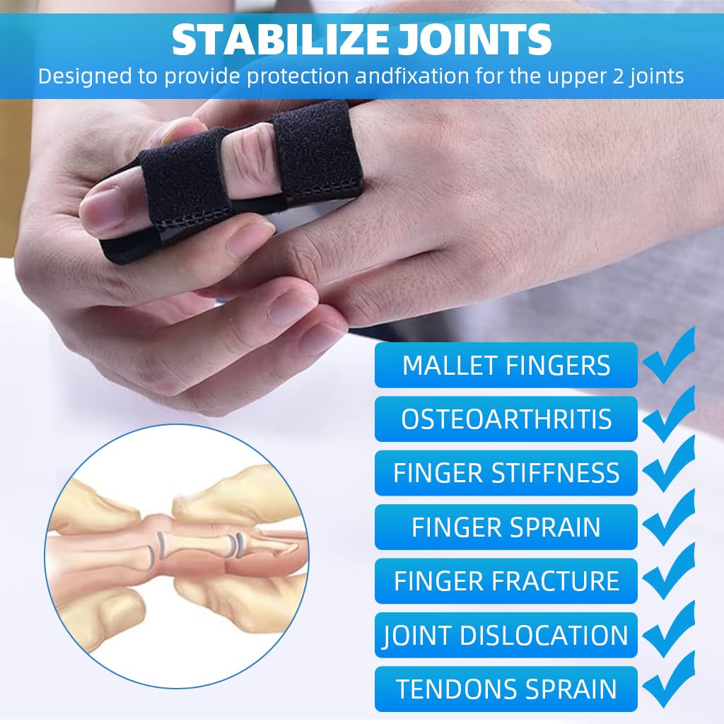HANNEA Finger Splints for Pain Relief and Injury Recovery 6pcs with Dual Hook Closure | Soft Breathable Nylon Support