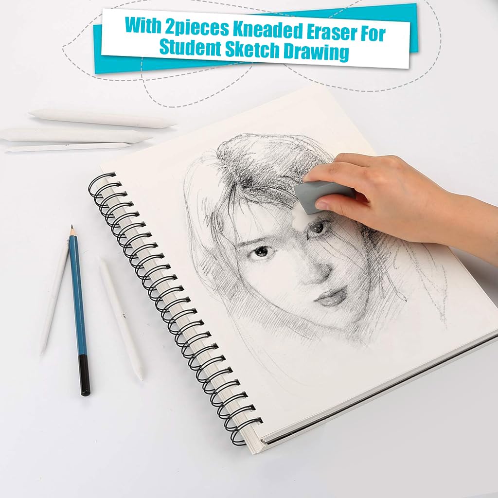 HASTHIP Sketching Kit for Drawing and Shading with 22 Pcs Tools Including 16 Blending Stumps | Soft Compressed Paper and Kneaded Erasers