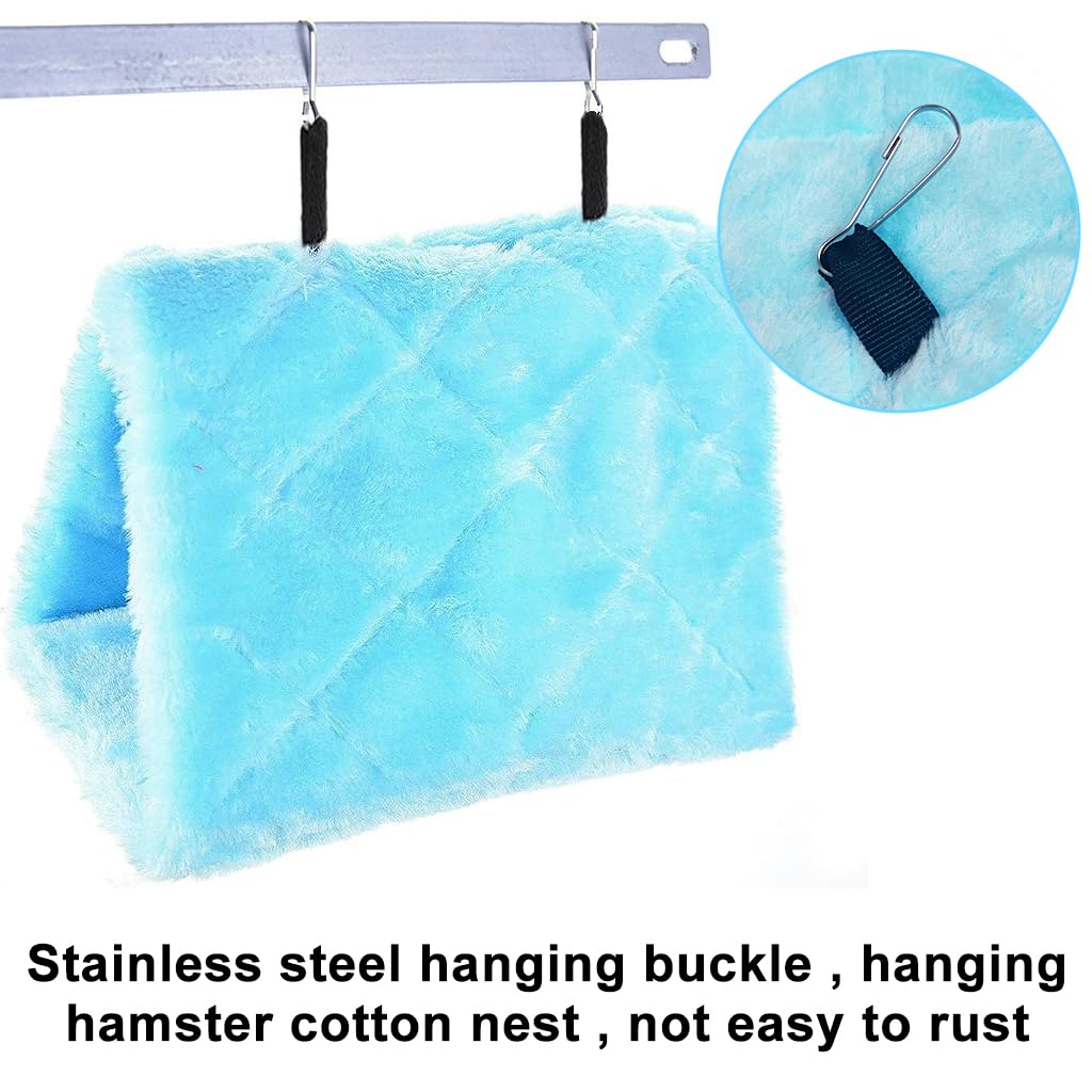 Qpets Winter Birds Nest for Parakeet and Cockatoo featuring Plush Hammock Hideaway 24×15×18 cm Blue