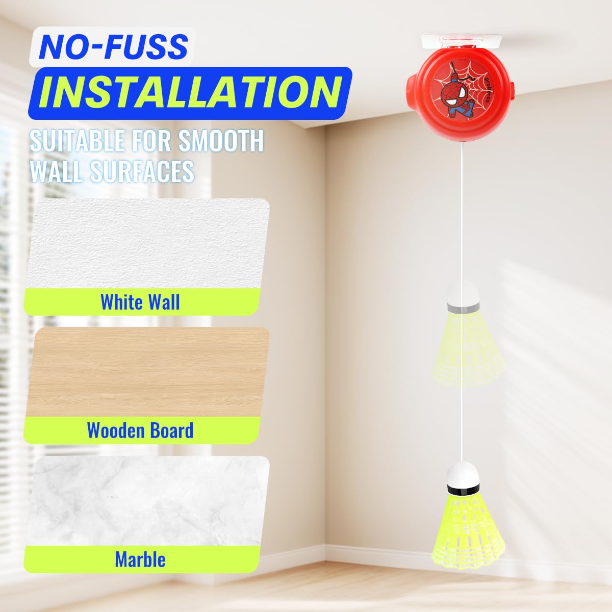 Proberos Badminton Training Device Set with 6 Shuttlecocks and Adjustable Strings | Self-Rebounding Trainer for Kids