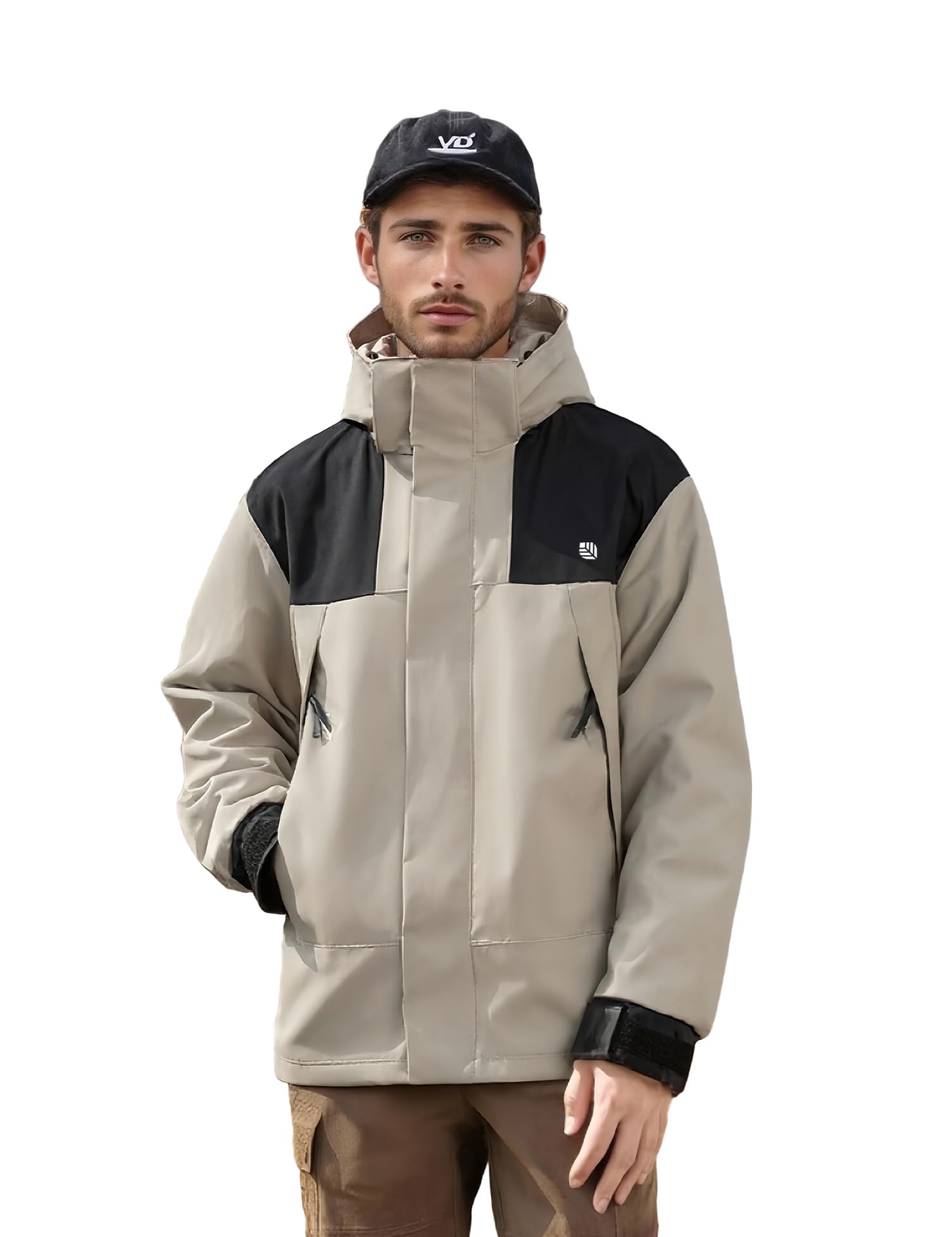 Venzina Men's Windproof Hiking Jacket for Trekking and Daily Use with Detachable Hood | Breathable Mesh Liner and Light Khaki Design