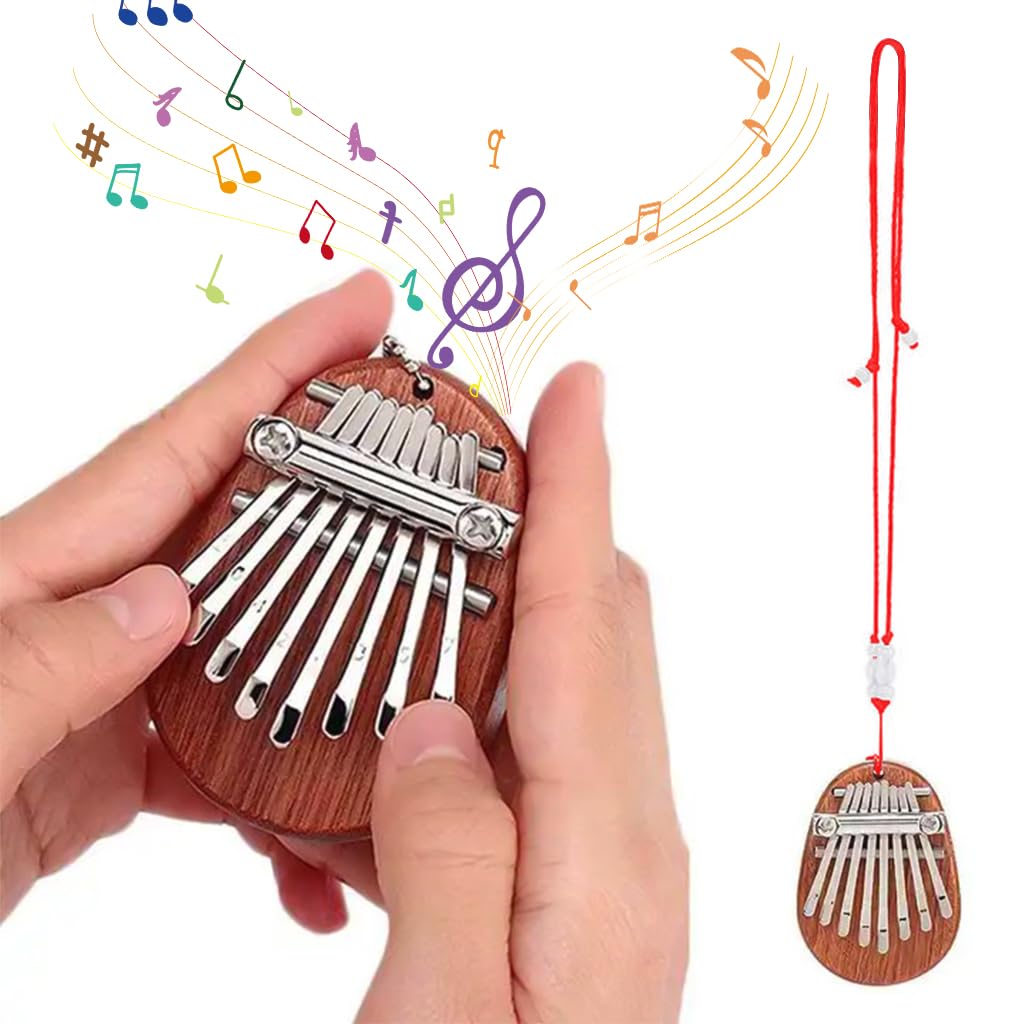 Pocket Kalimba Mini Thumb Piano with 8 Keys Mahogany Wood for Kids and Adults | Easy Musical Gift