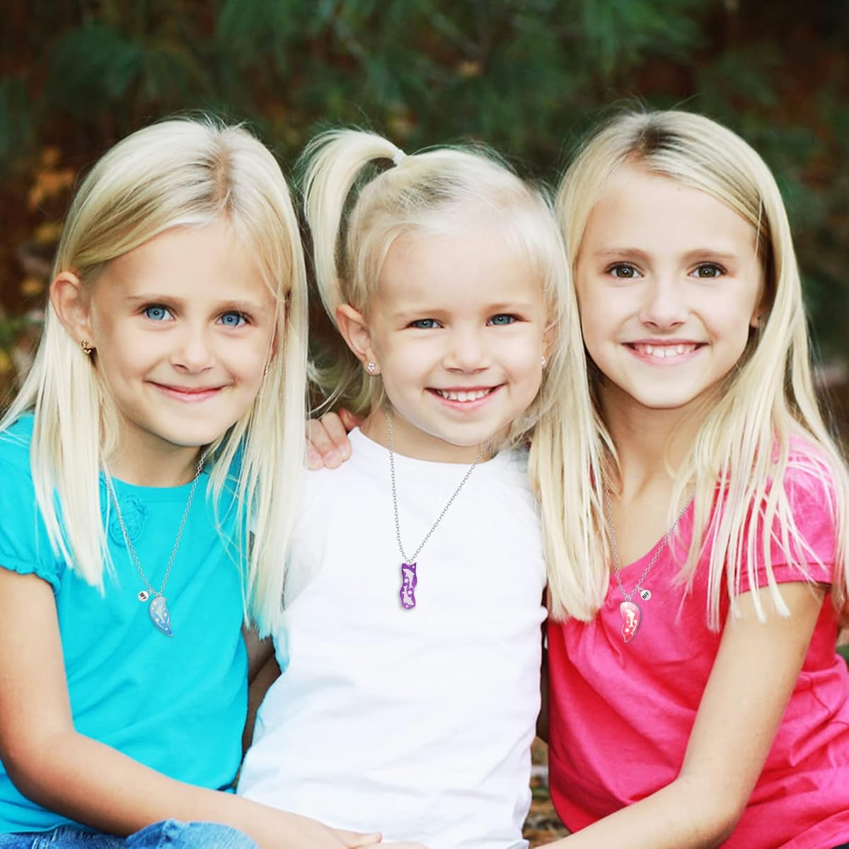 Zibuyu Friendship Necklace Set for Girls featuring 3pcs Colorful Dolphins Enamel Heart Charm