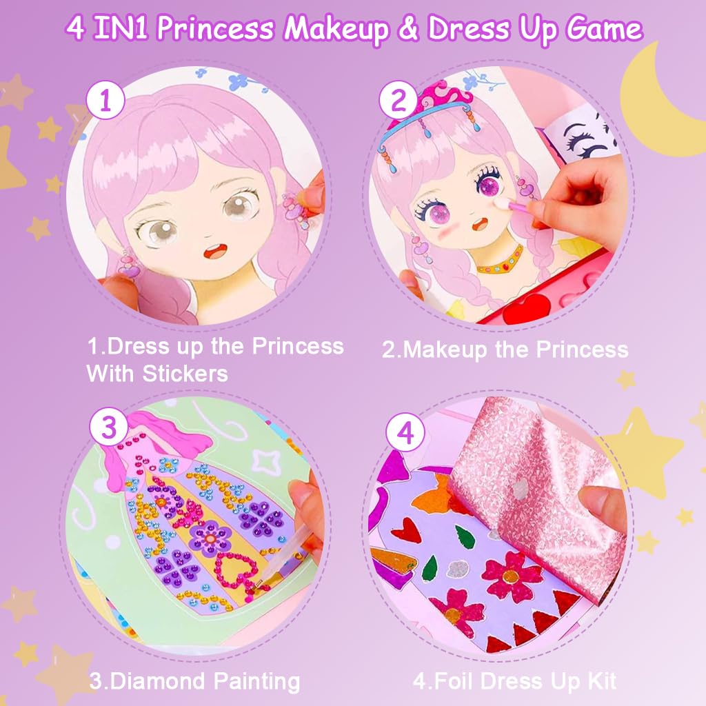 PATPAT DIY Princess Dress Up Magnetic Toys for Girls featuring 25 Art Cards & 4 Play Modes | Creative Gift for Ages 5–10