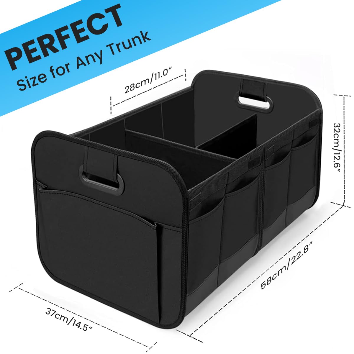 STHIRA Car Boot Organizer for Trunk Storage with Multi Compartments 22.5x15x13.4 in & Waterproof 600D Oxford Polyester | Foldable Design for Home Office and Outdoor Use