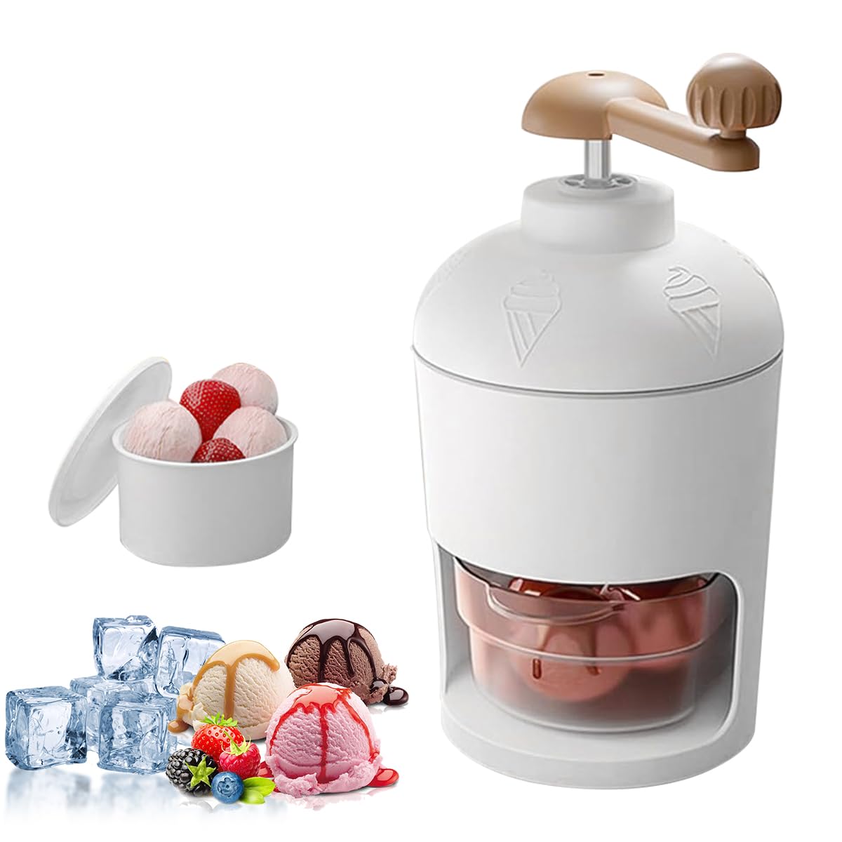 HASTHIP® Ice Shaver, Hand-cranked Shaved Ice Machine Slushy Maker Machine, Protable Ice Crusher for Making Snow Cones, Manual Fruit Smoothie Ice Cream Machine Household (For Ice Cream)