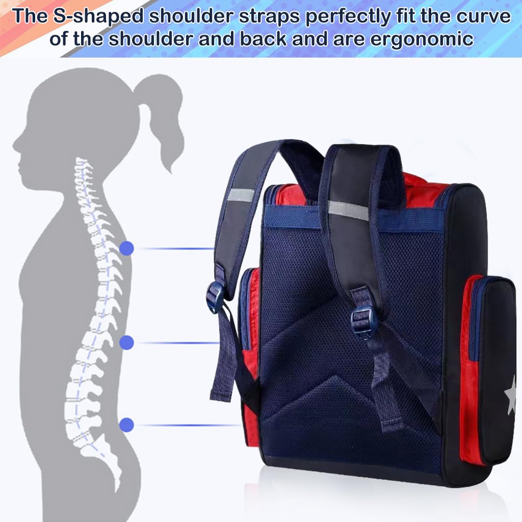 PALAY School Backpack for Boys with 32x19x42cm Capacity and Dual Zipper Design | Waterproof Red Bag for Kids 6–12