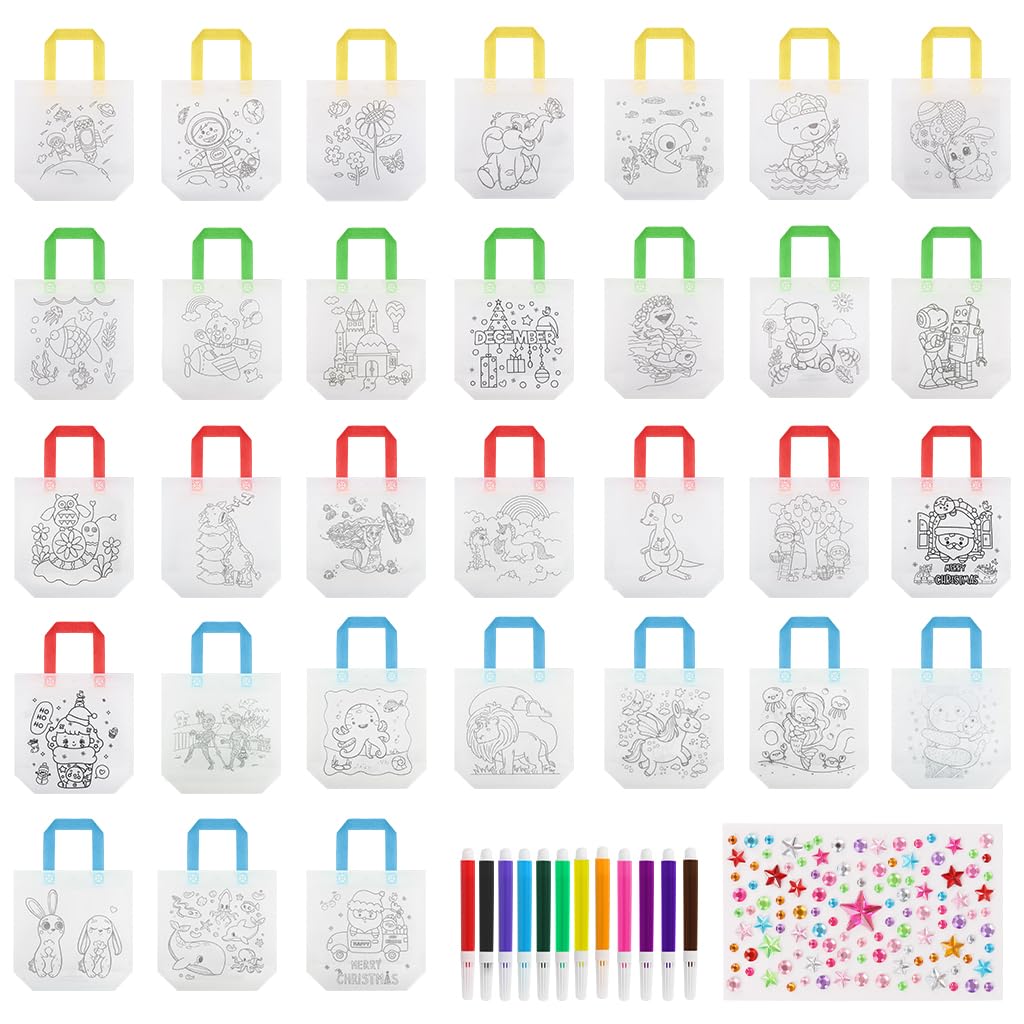 PATPAT Coloring Goodie Bags for Kids Birthday Party with 31Pcs DIY Drawing Kit | Non Woven Reusable Tote 22.5x23.8cm