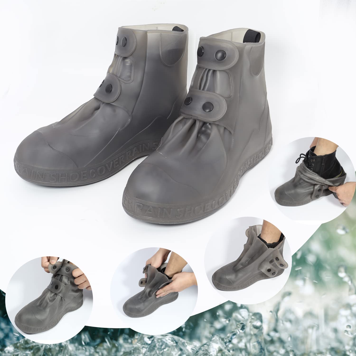 PALAY Silicone Shoe Covers for Rainy Days with Double Snap Closure and TPE Sole | Fits Size 9‑11