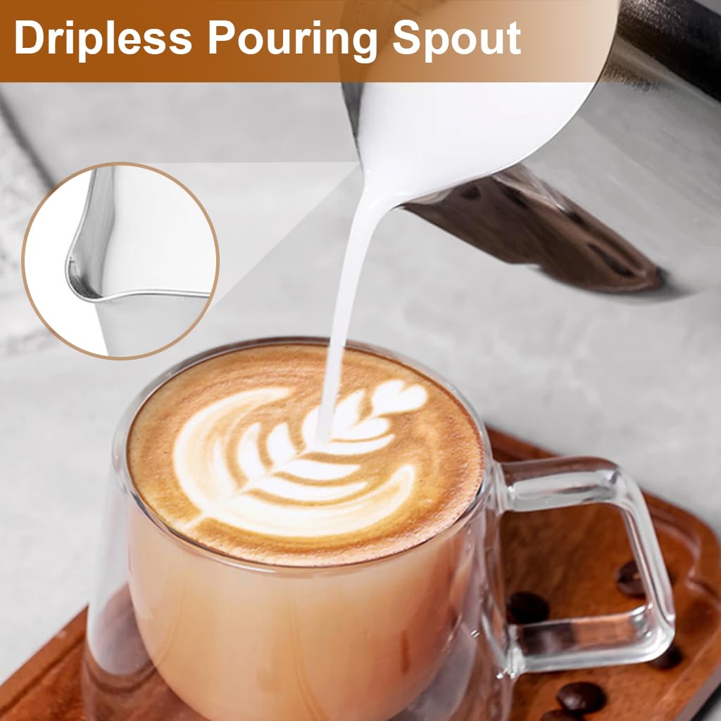 Supvox Milk Frothing Pitcher 600ml for Latte Art with V Shape Spout and Ergonomic Handle