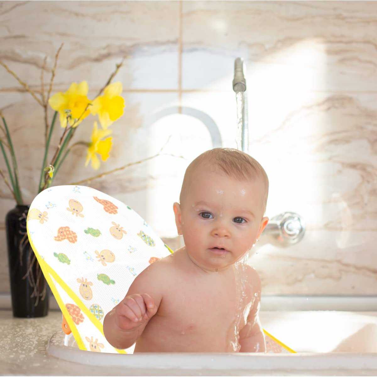 SNOWIE SOFT Baby Bath Chair for 0–2 Years with 3 Recline Heights and Soft Mesh Seat | Foldable Adjustable Bather