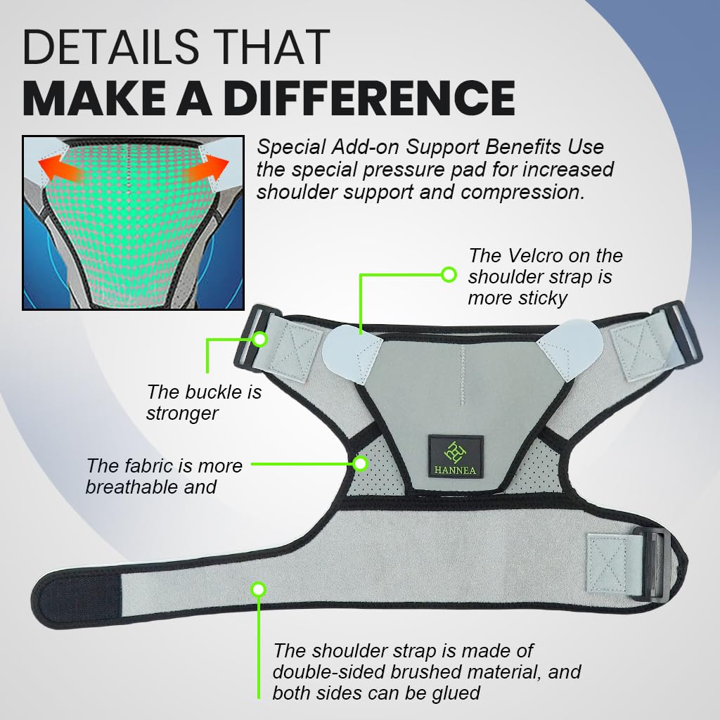 HANNEA Shoulder Brace for Pain Relief with Adjustable Velcro Straps 17.7 in Fit | 3 PCS