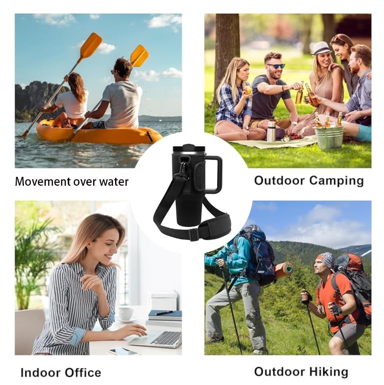 ZIBUYU Water Bottle Carrier Bag for Daily Use with Adjustable Strap and Black Fabric | Fits Most Tumblers