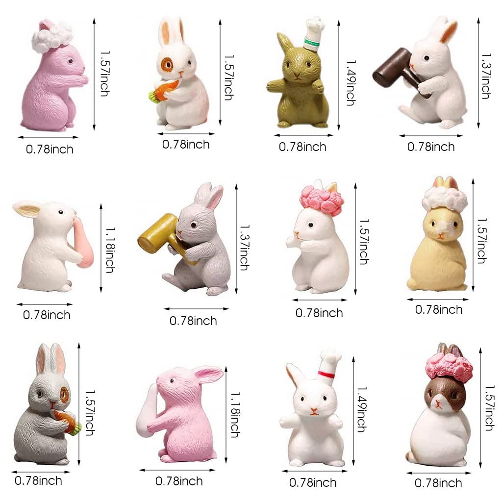 HASTHIP® 12 Pcs/Set Rabbit Miniature Decorative Showpiece, Fairy Garden Miniature Rabbit Figure Mini Bunny Animal Figures Crafts Ornament Accessories for Home Décor