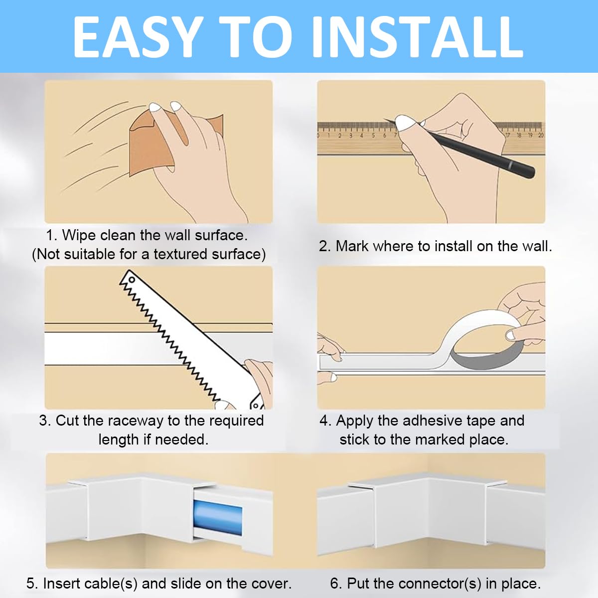 Serplex Cord Hider for Wall and TV Cables with 6 Connectable Covers 15.7 in Each | Neat Wire Management