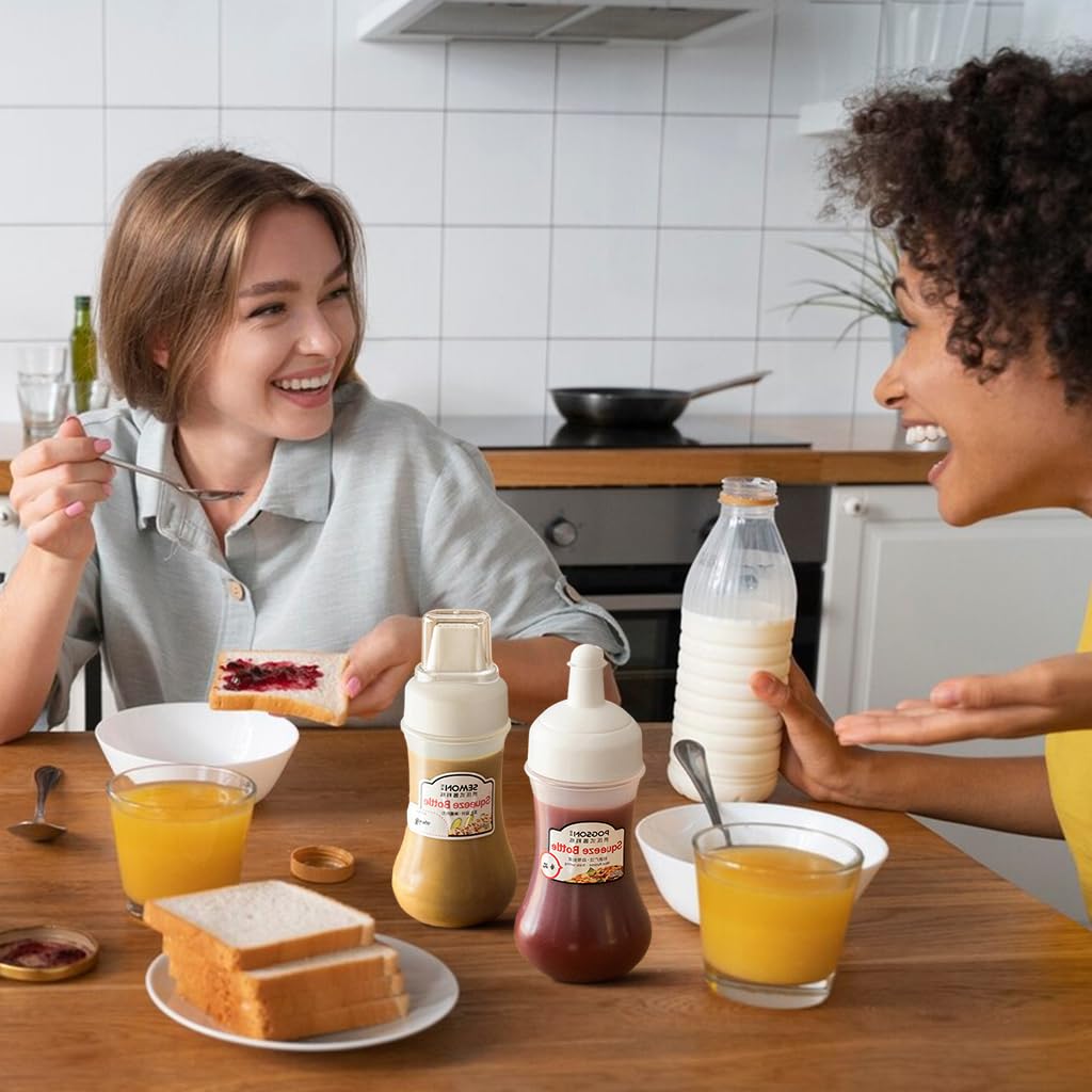 Supvox Squeeze Bottle Set for Condiments with Leak Proof Cap and 350ml Scale | Food Grade PET